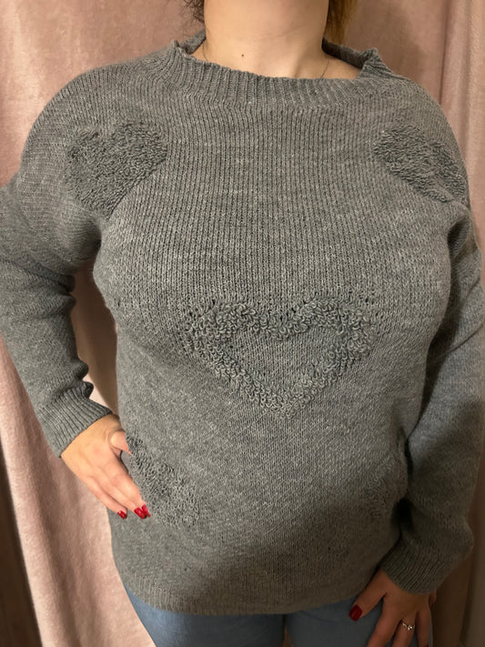 Pull cœur gris